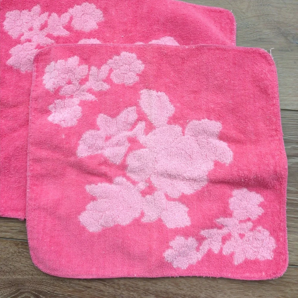 Vtg‎ Cannon Royal Family Pink Floral Washcloth Set (3) Rose Cotton MCM Retro